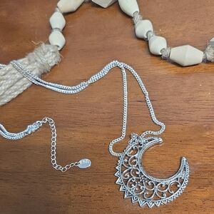 Silver Crescent Pendant Necklace